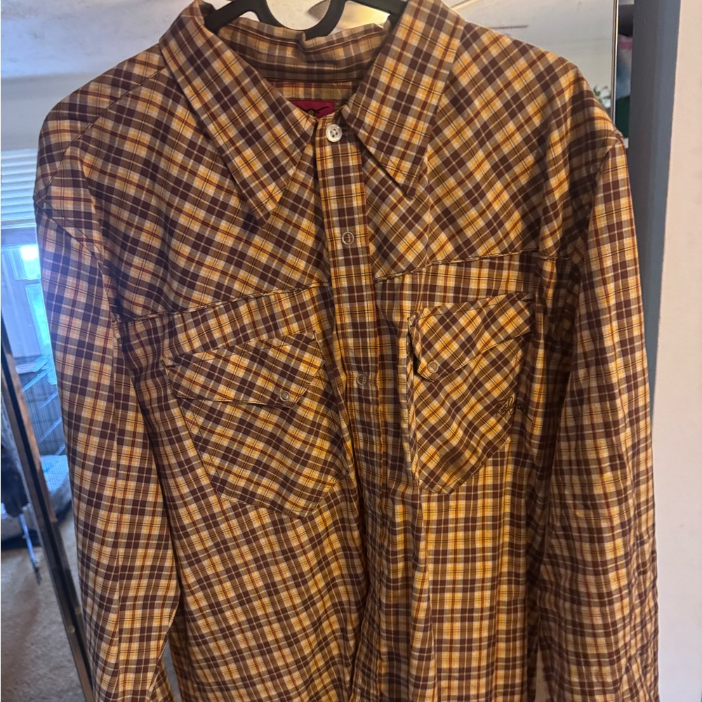 Men's Plaid Shirt - Brown and Yellow